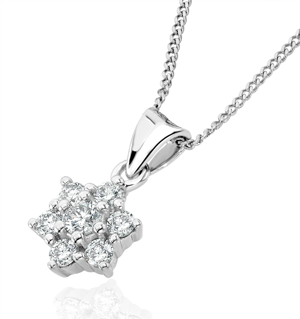 Lab Diamond Star Cluster Pendant Necklace 0.25ct H/Si 9K White Gold